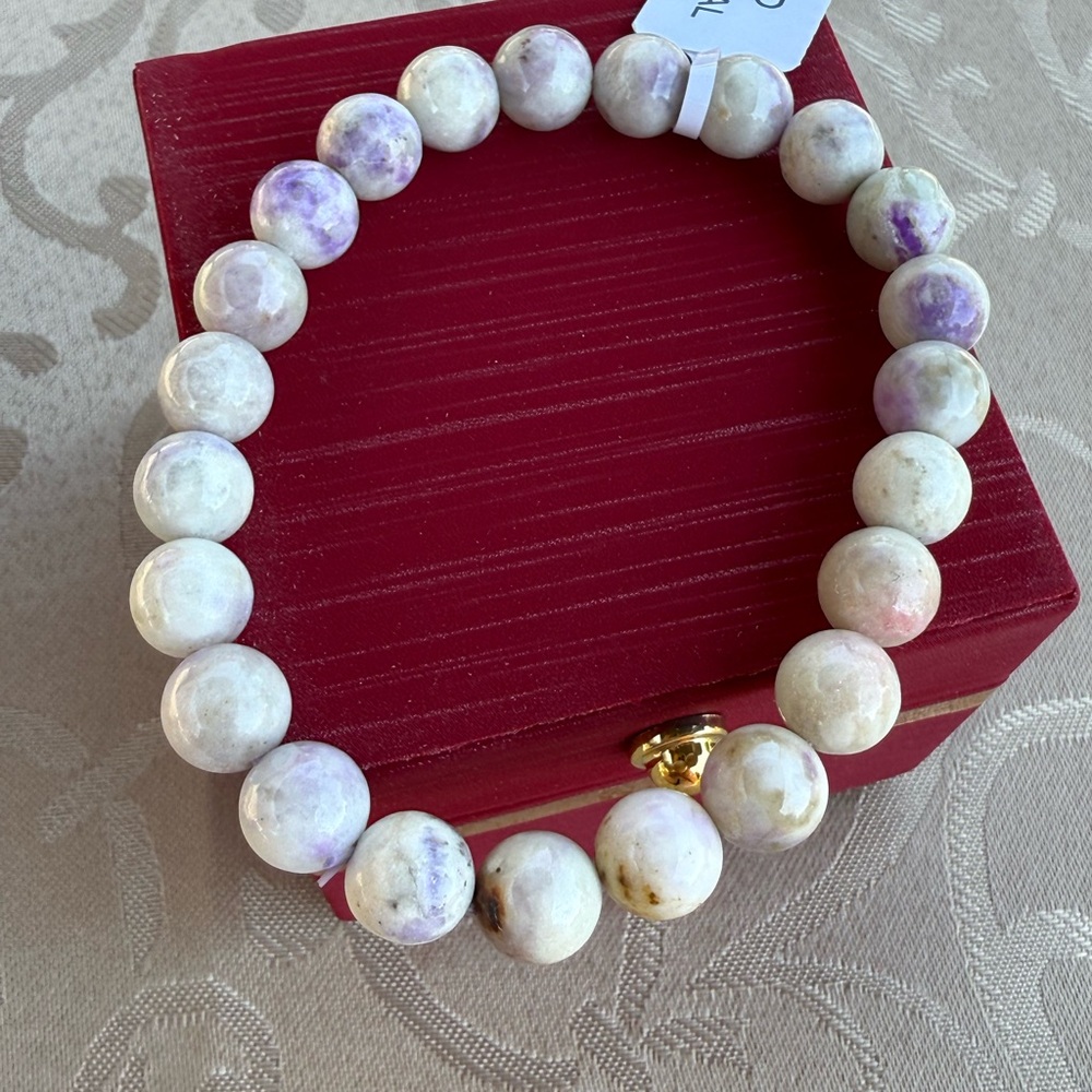 Purple and White Beaded Bracelet